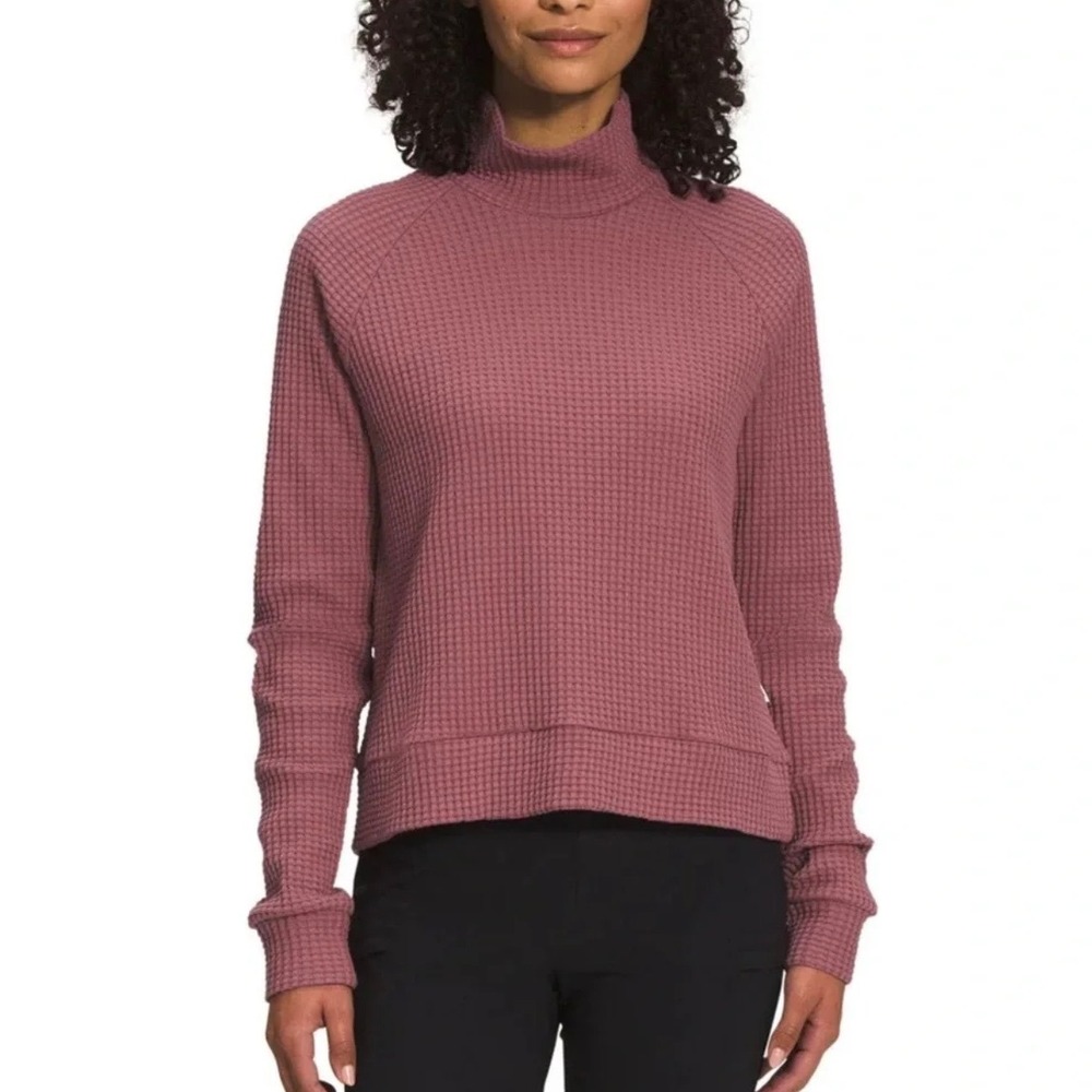 The North Face Chabot Waffle Knit Mock Neck Pullover Sweater Mauve Pink Size XS
